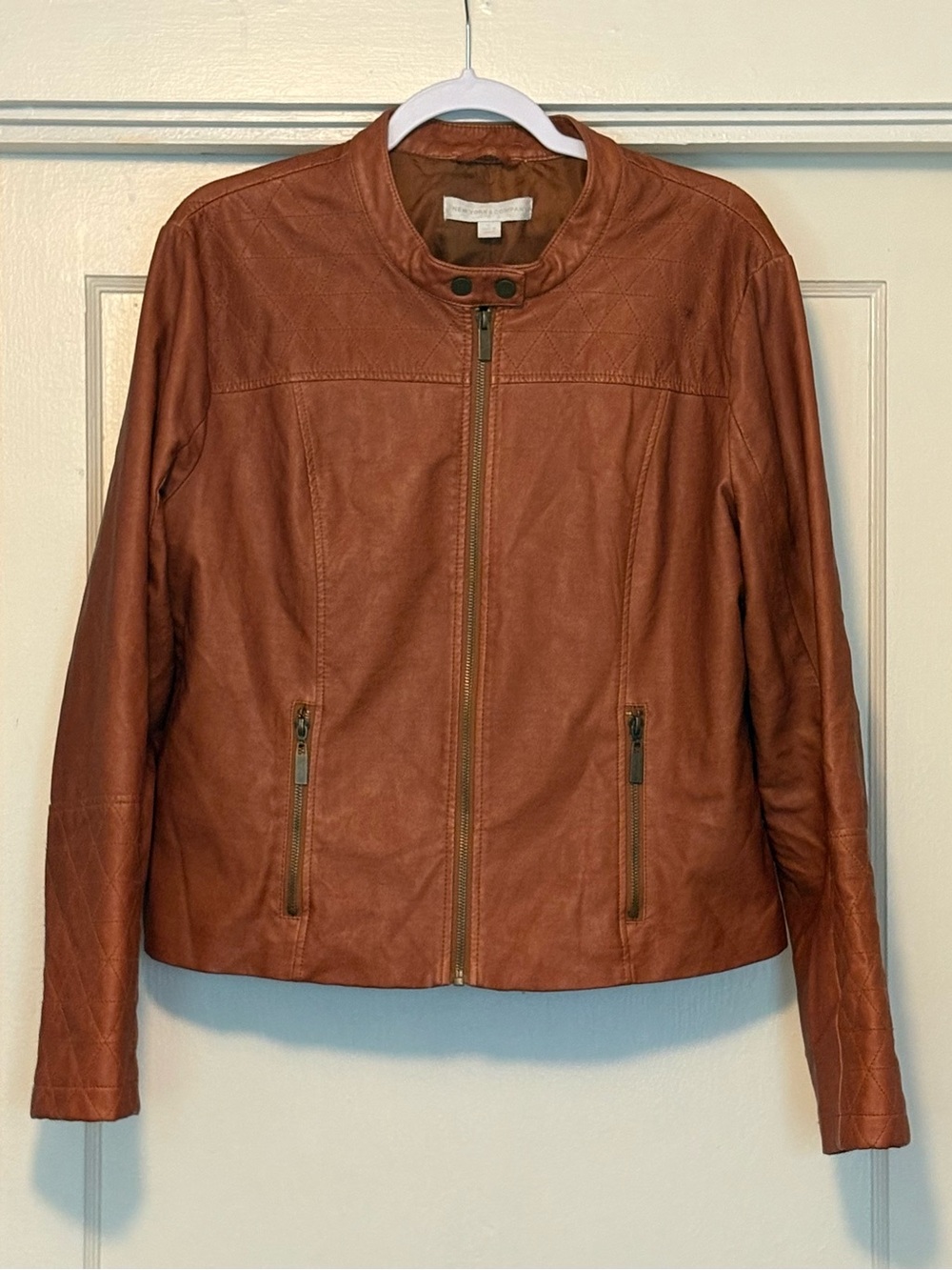 New York & Company Cognac Faux Leather Zip Jacket